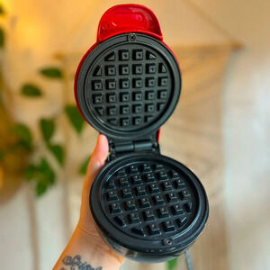 Ambiano 4” Mini Waffle Maker – Compact Red Nonstick Iron by Aldi